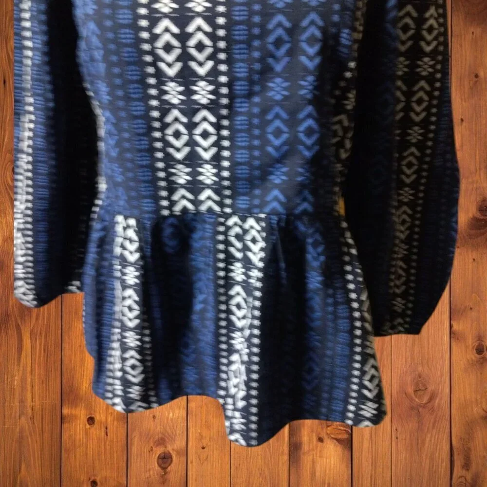 Madewell XXS Lightspun Millbrook Puff-Sleeve Peplum Top Pullover Geometric Print